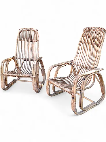 Pair of bamboo armchairs, 60s