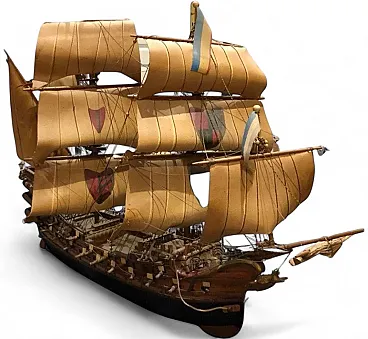 Veliero realizzato artigianalmente in legno, anni '30