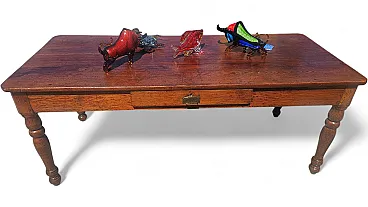 Rustic larch table with turned legs, 19th century