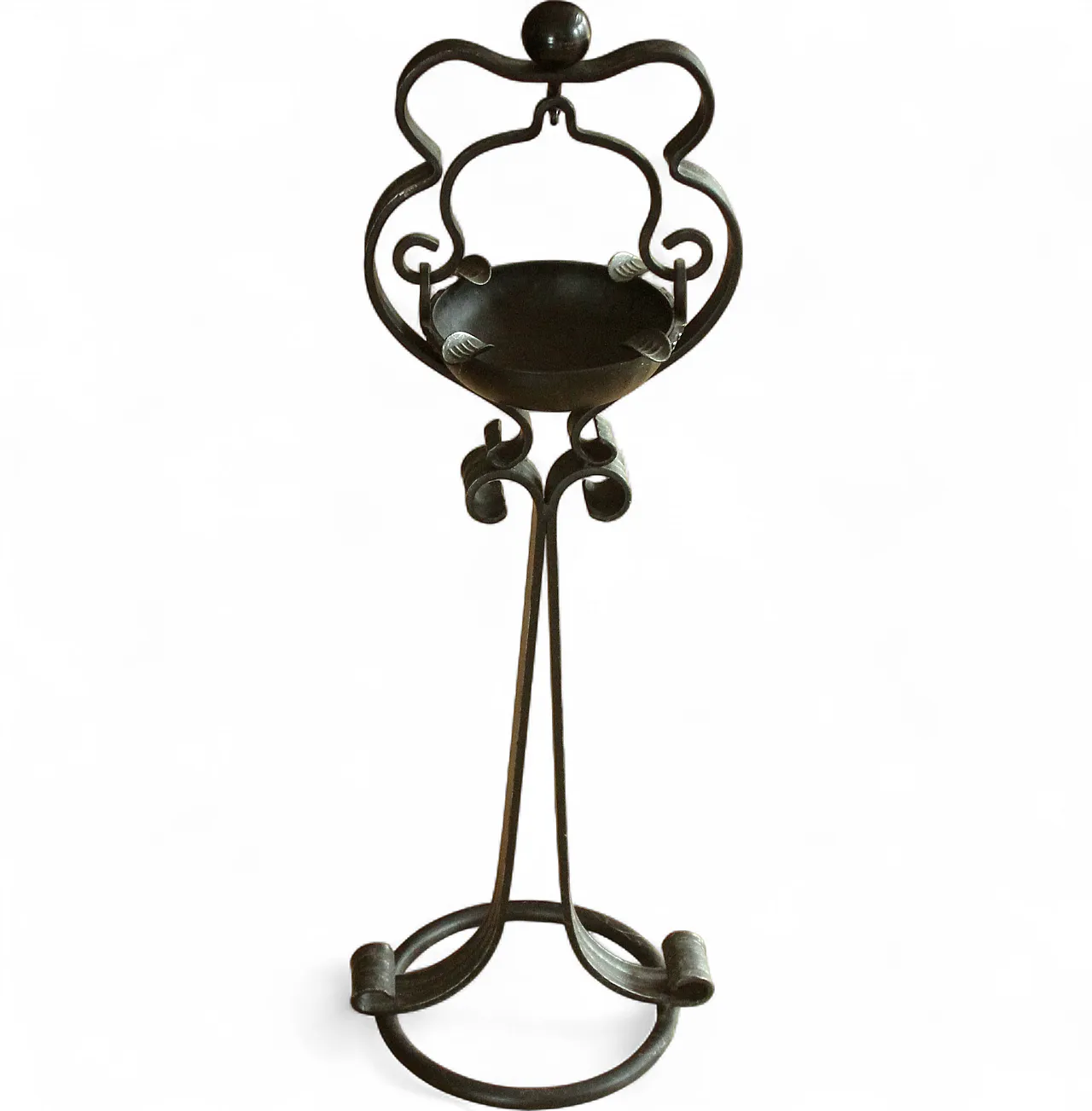 Mid Century handmade wrought iron stand ashtray, 60s 10