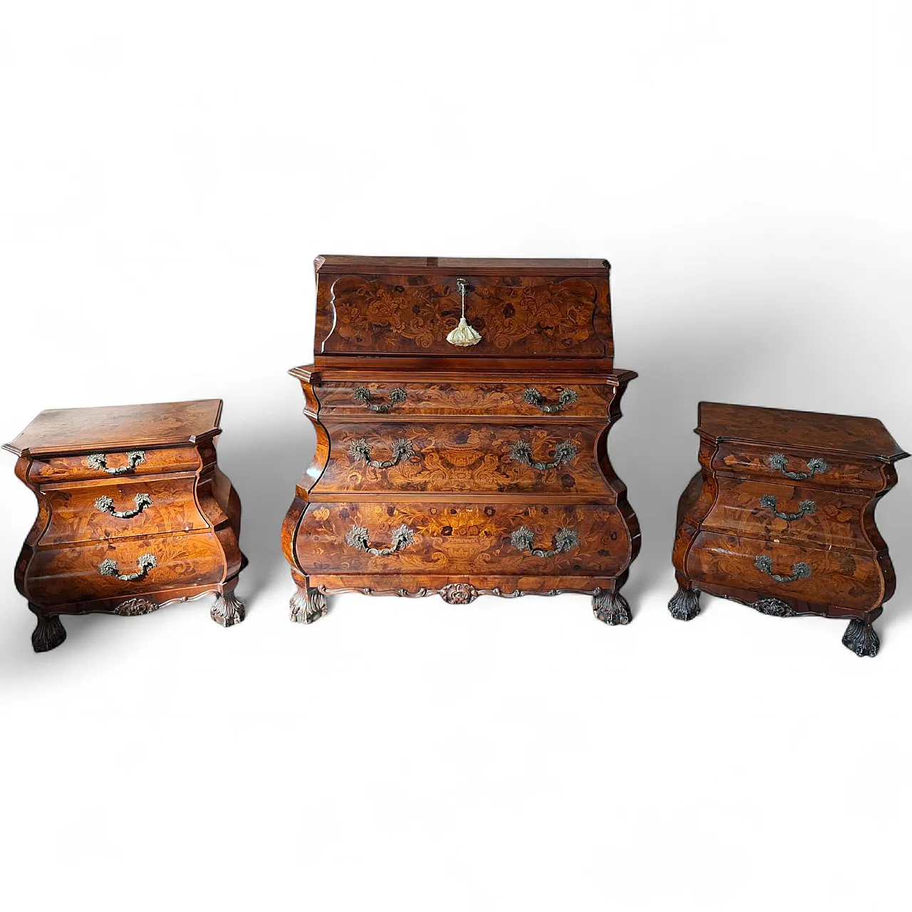 Ribalta and pair of inlaid bedside tables, 18th century 18