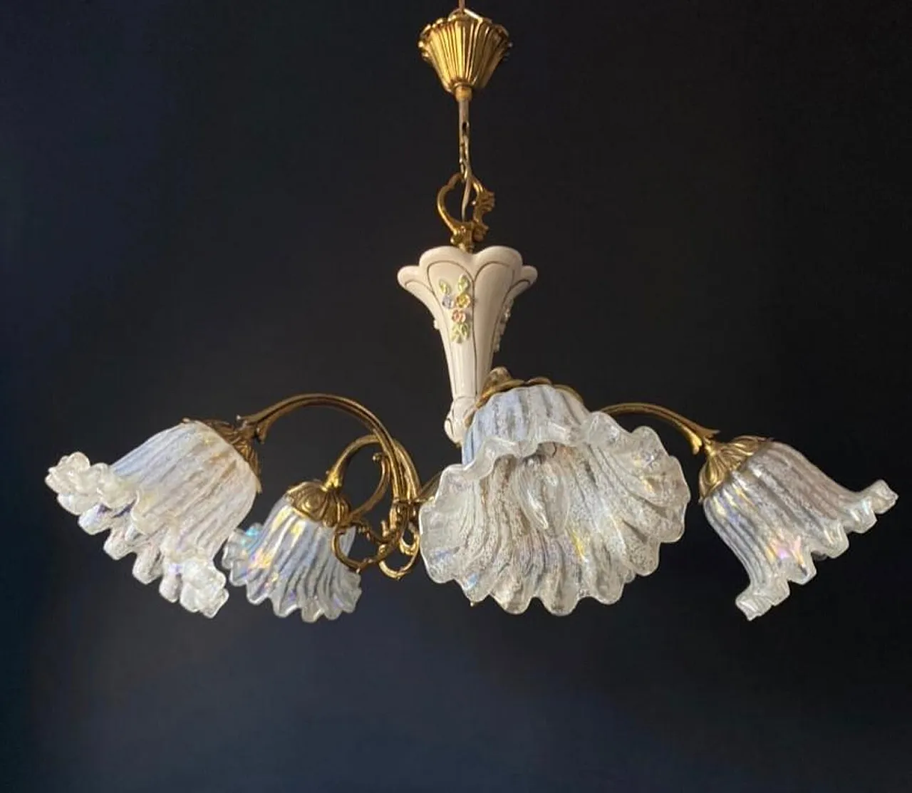 Lampadario in ceramica e vetro, anni '60 1