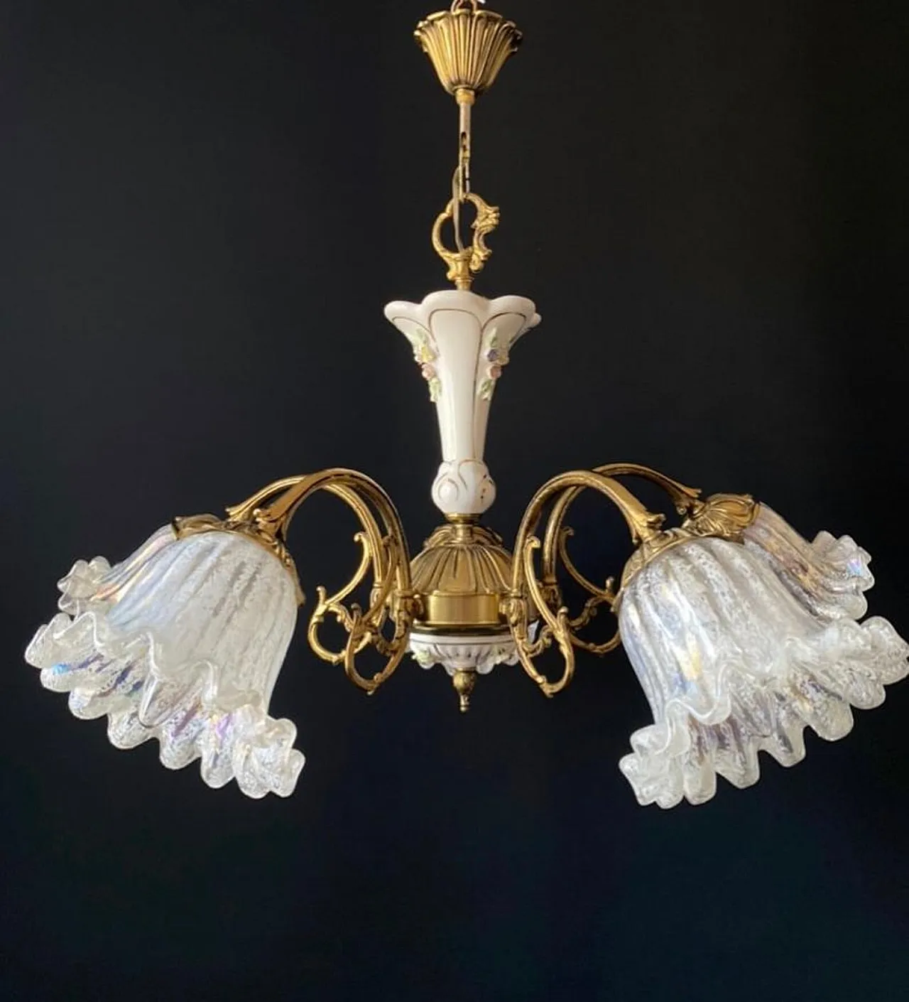 Lampadario in ceramica e vetro, anni '60 2