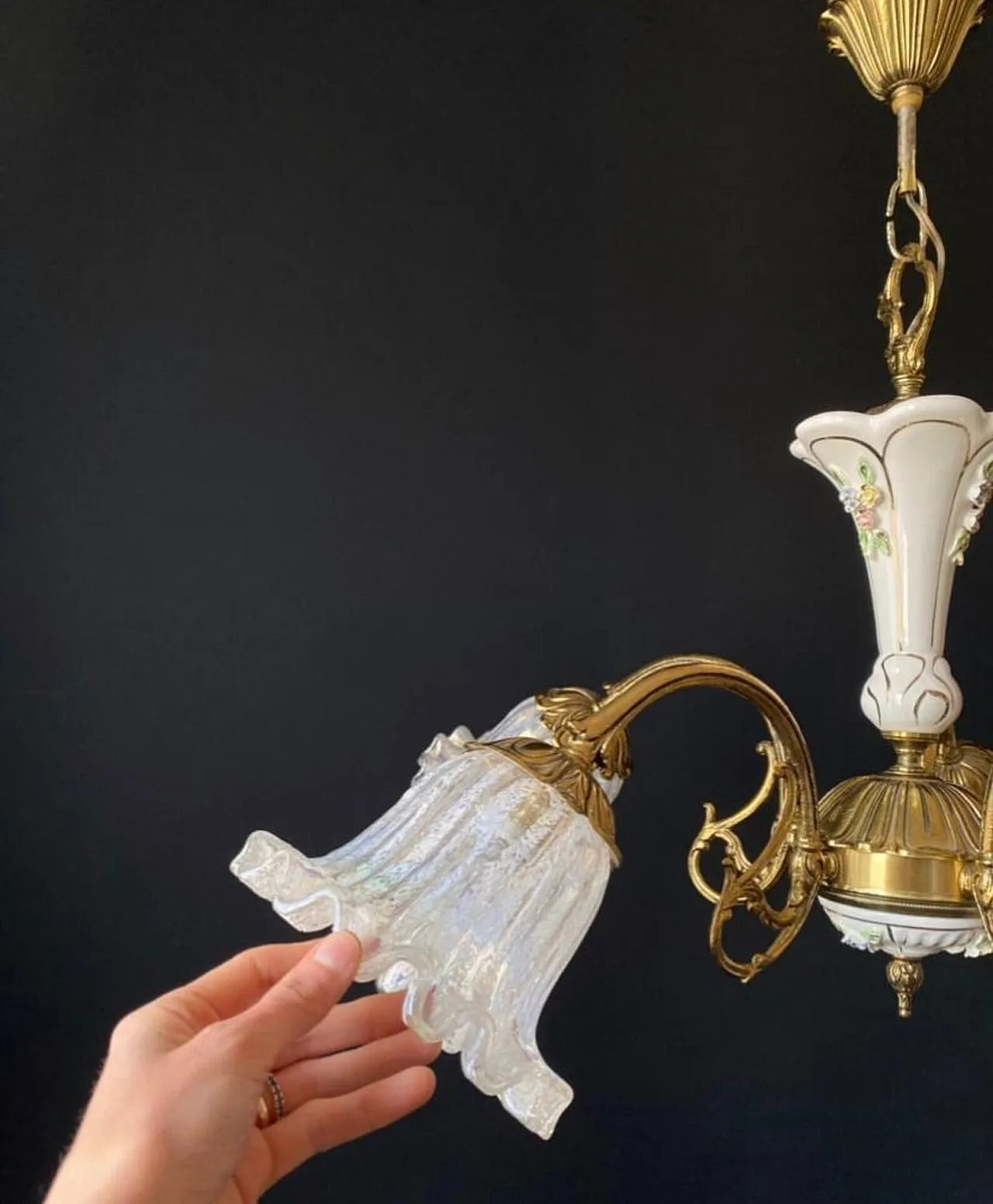 Lampadario in ceramica e vetro, anni '60 3