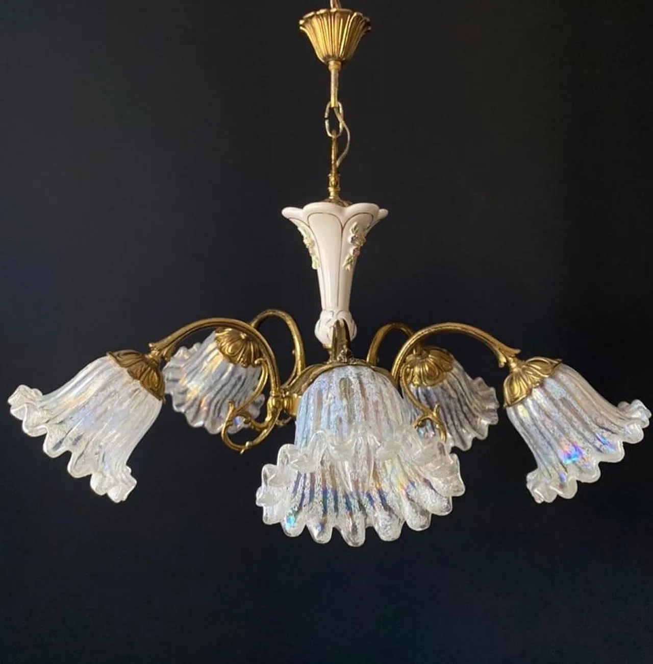 Lampadario in ceramica e vetro, anni '60 4