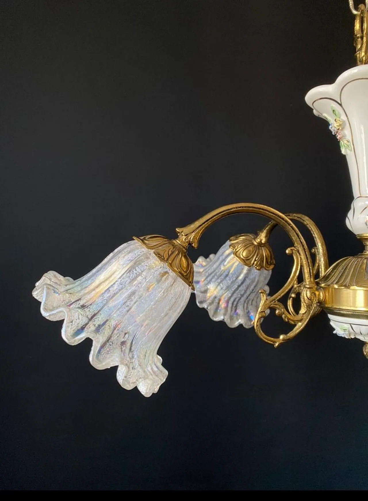 Lampadario in ceramica e vetro, anni '60 5