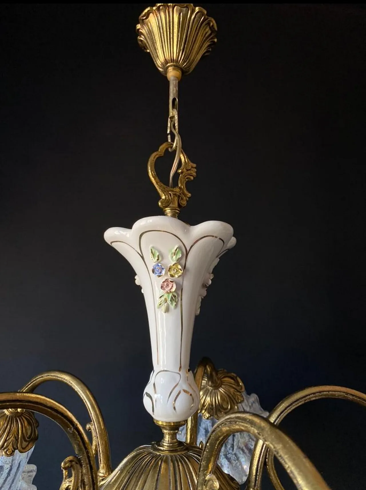 Lampadario in ceramica e vetro, anni '60 6
