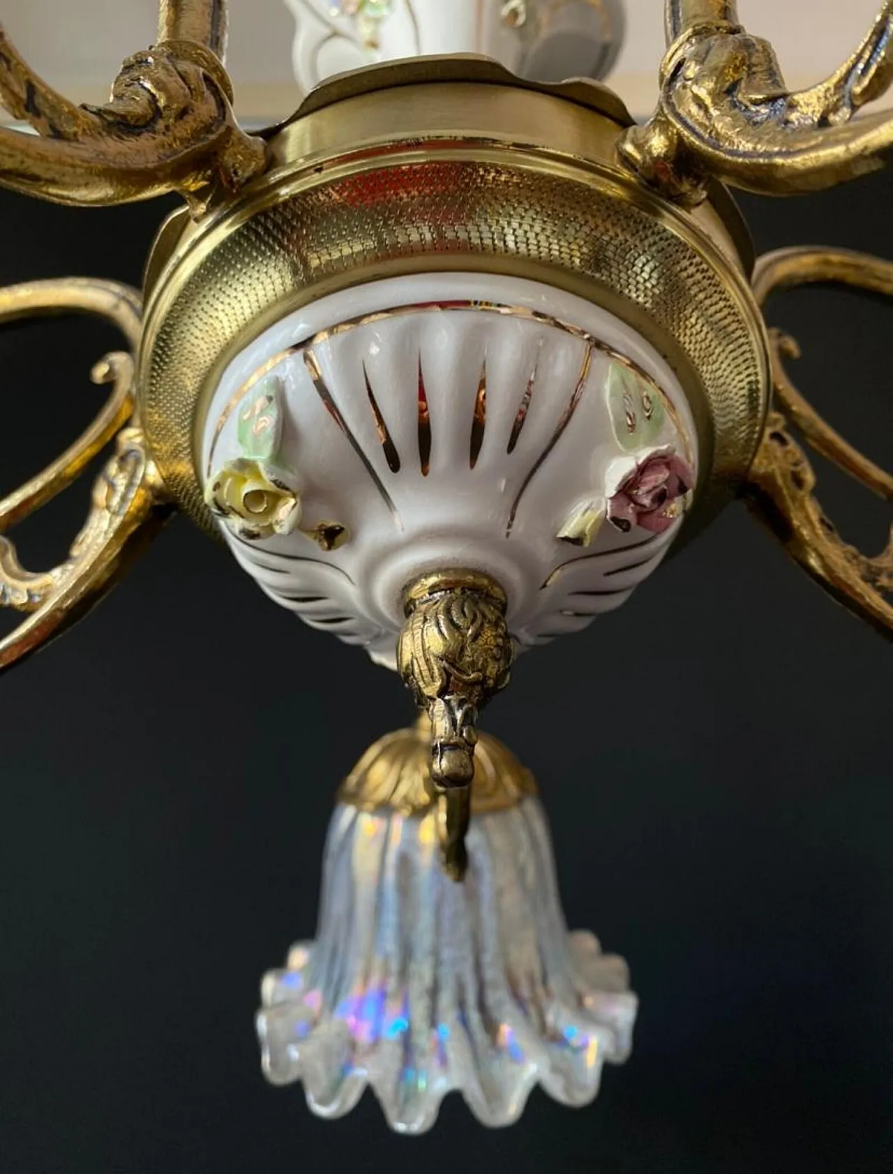 Lampadario in ceramica e vetro, anni '60 7