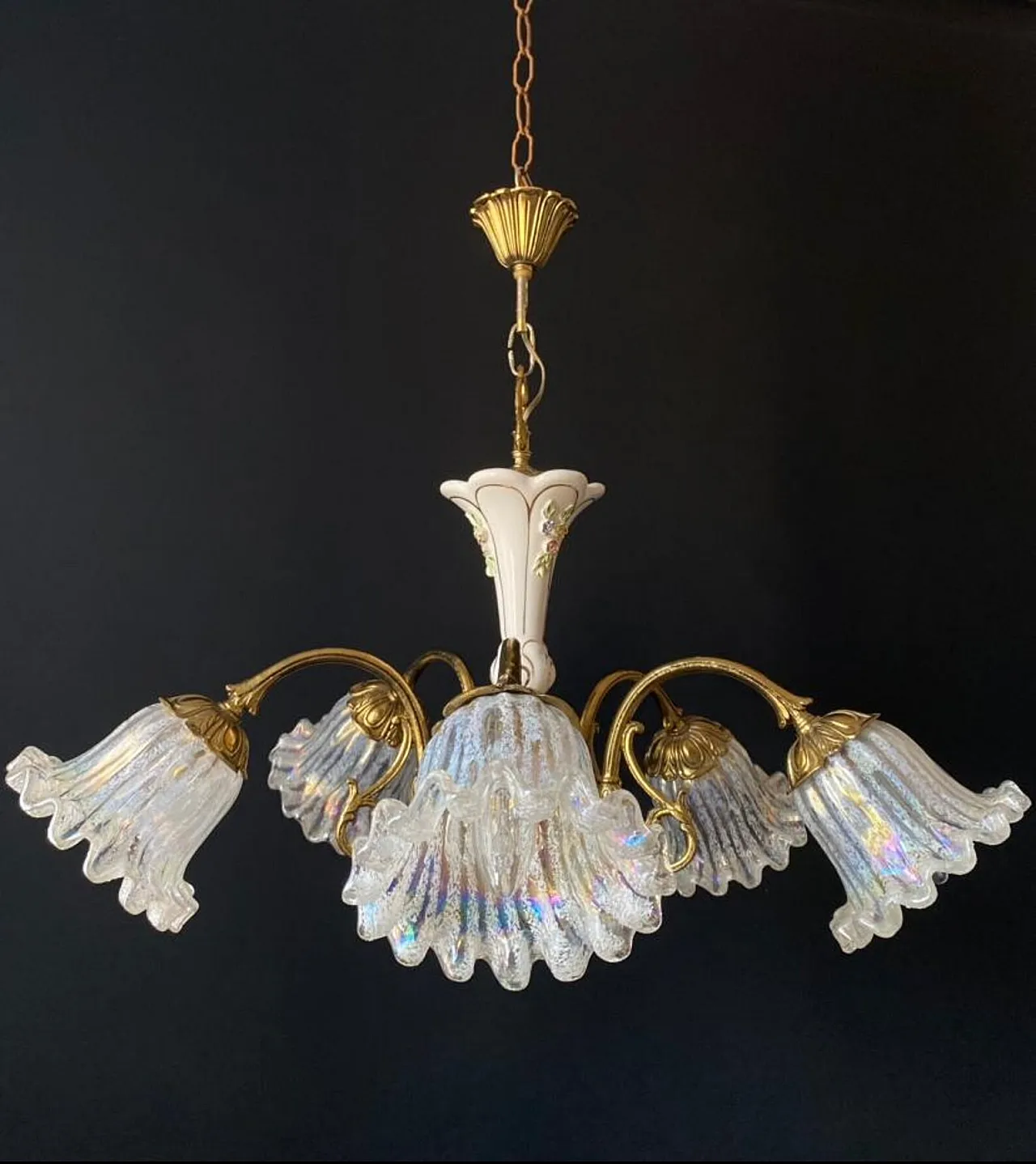 Lampadario in ceramica e vetro, anni '60 8