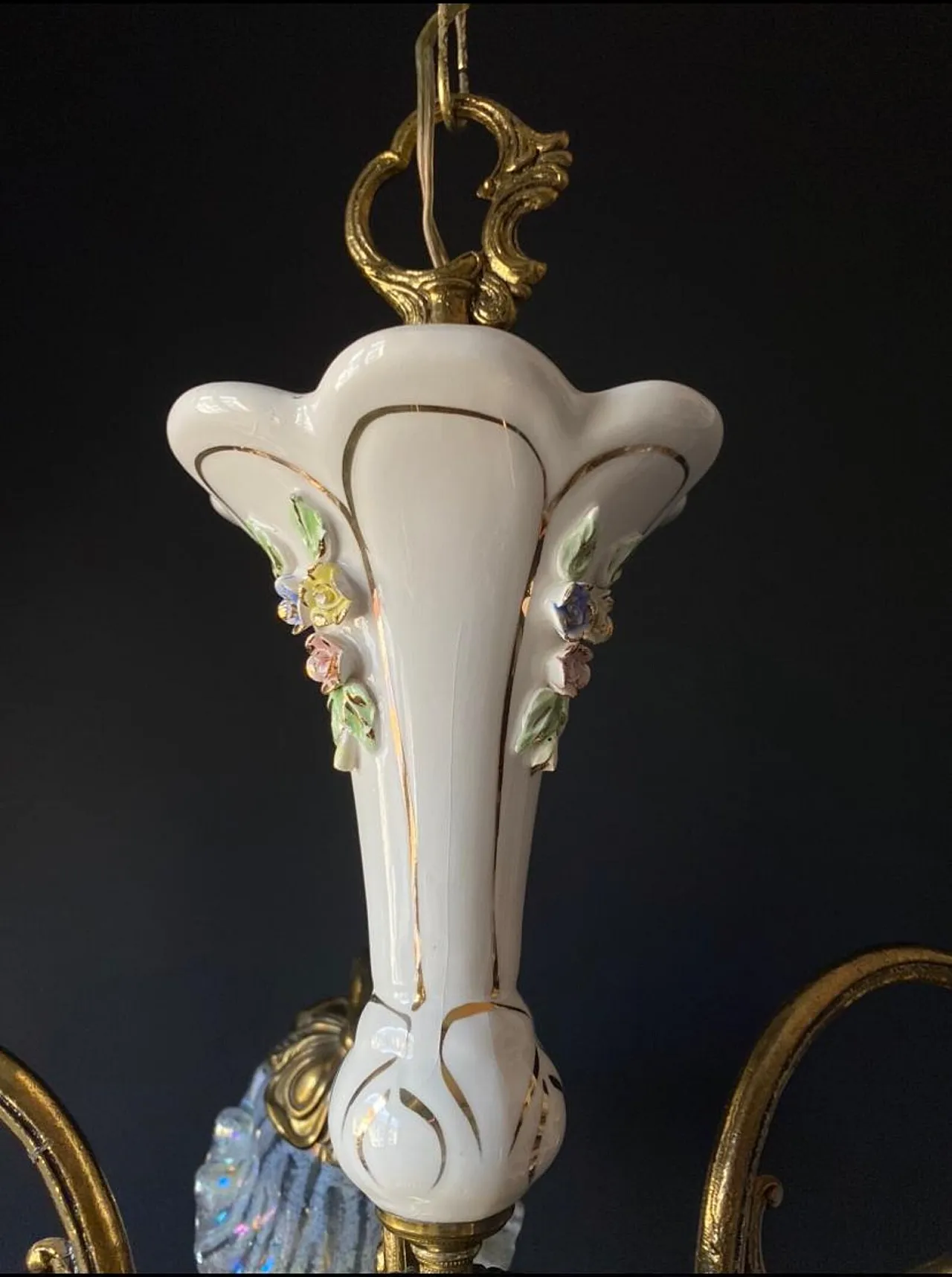 Lampadario in ceramica e vetro, anni '60 9
