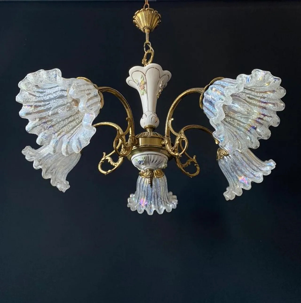 Lampadario in ceramica e vetro, anni '60 10