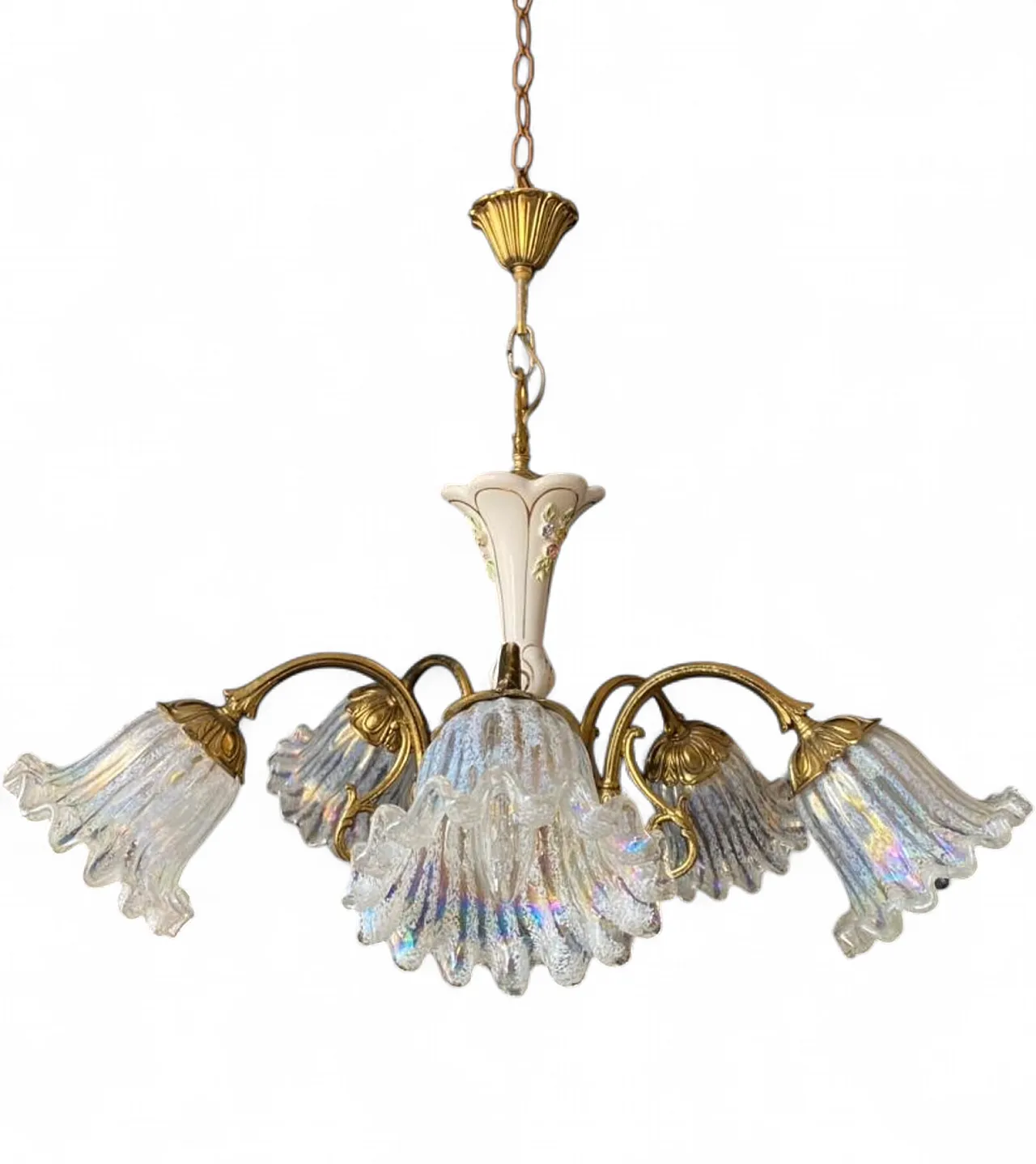 Lampadario in ceramica e vetro, anni '60 11
