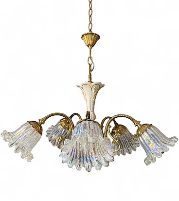 Lampadario in ceramica e vetro, anni '60