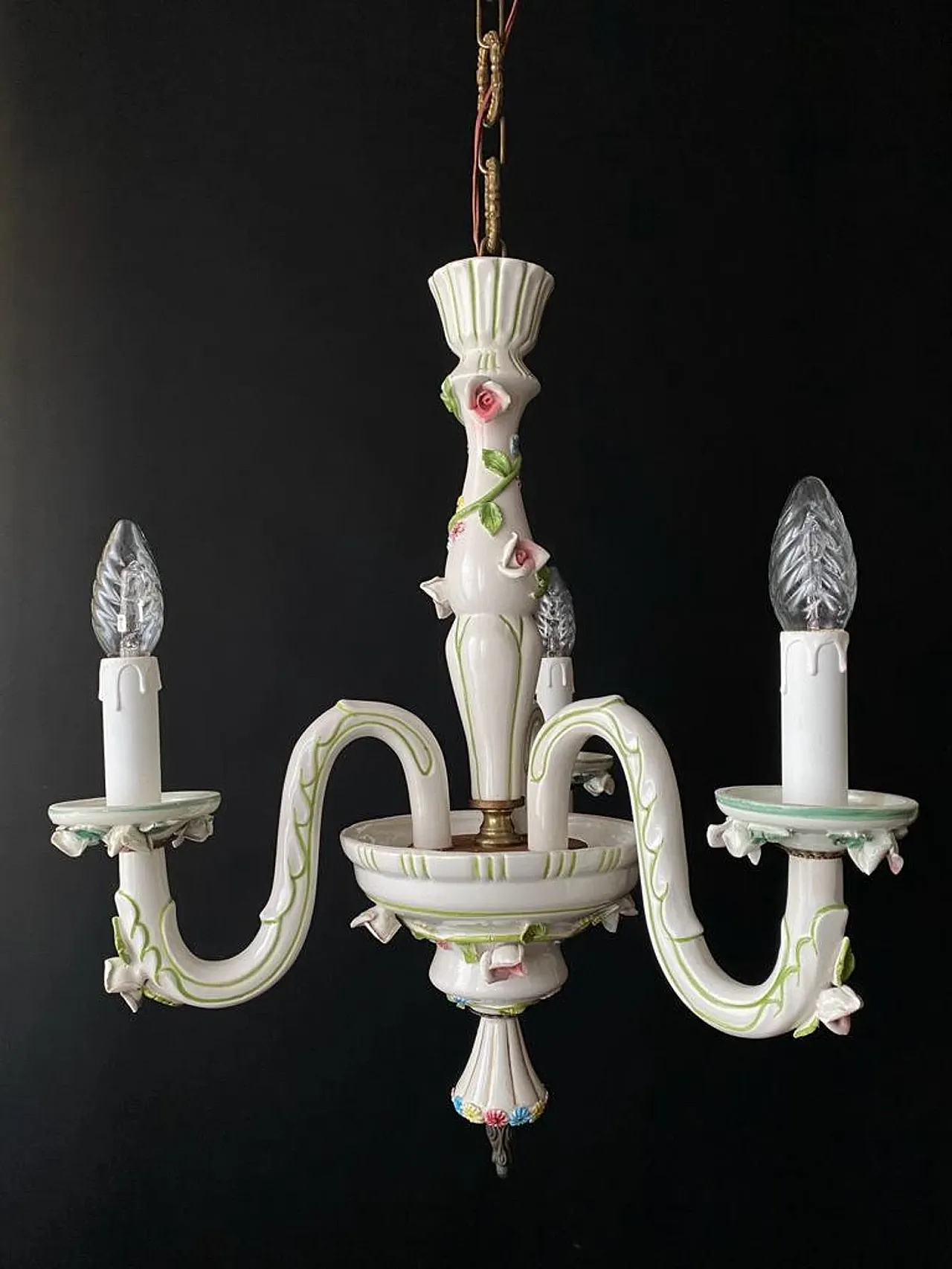 Lampadario in ceramica a 3 bracci, anni '60 2