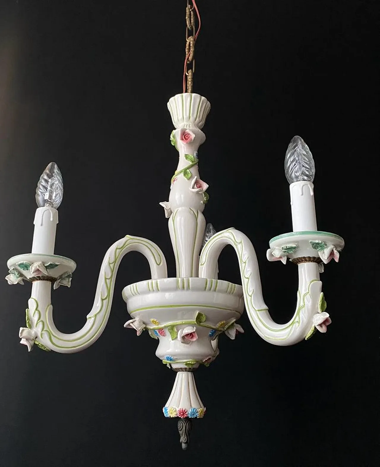 Lampadario in ceramica a 3 bracci, anni '60 4