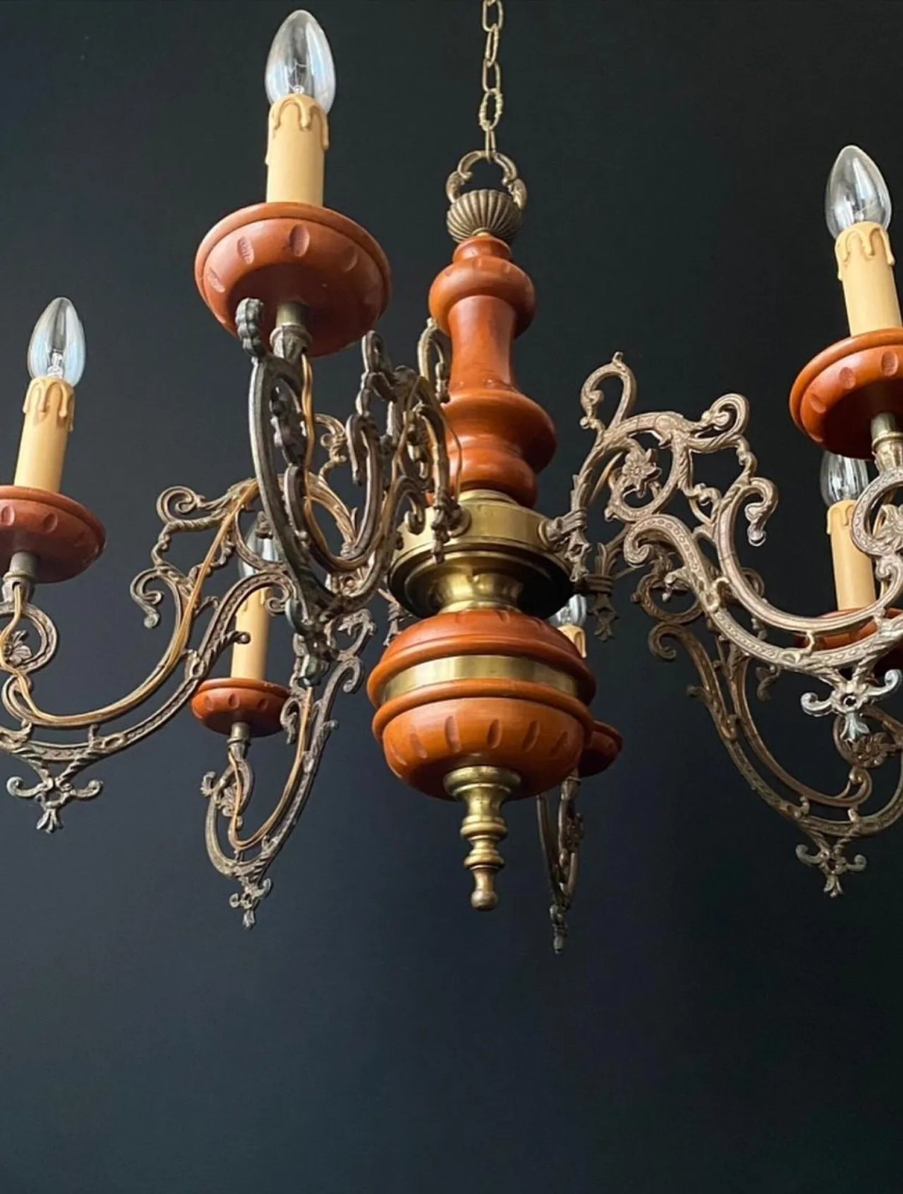 Lampadario in legno e metallo, anni '60 3