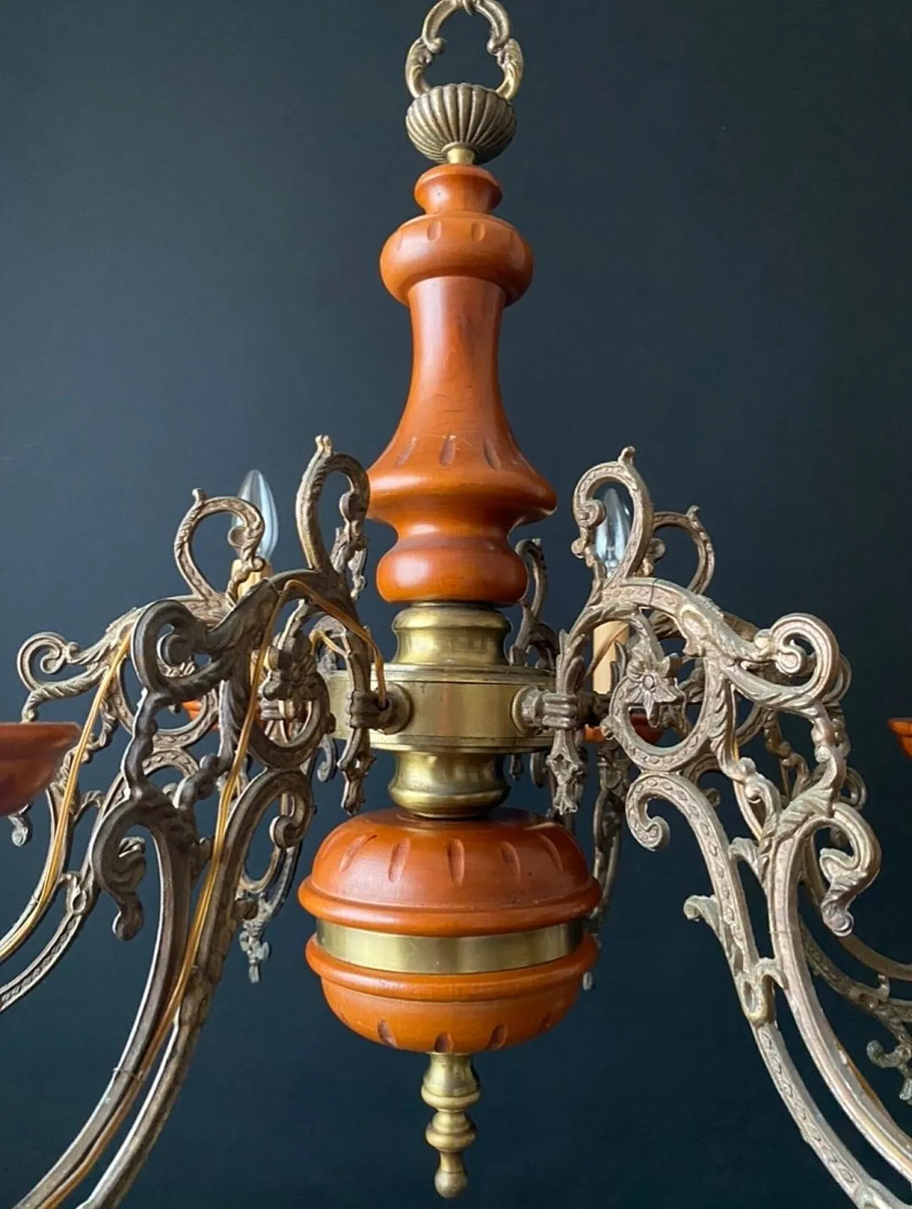 Lampadario in legno e metallo, anni '60 4