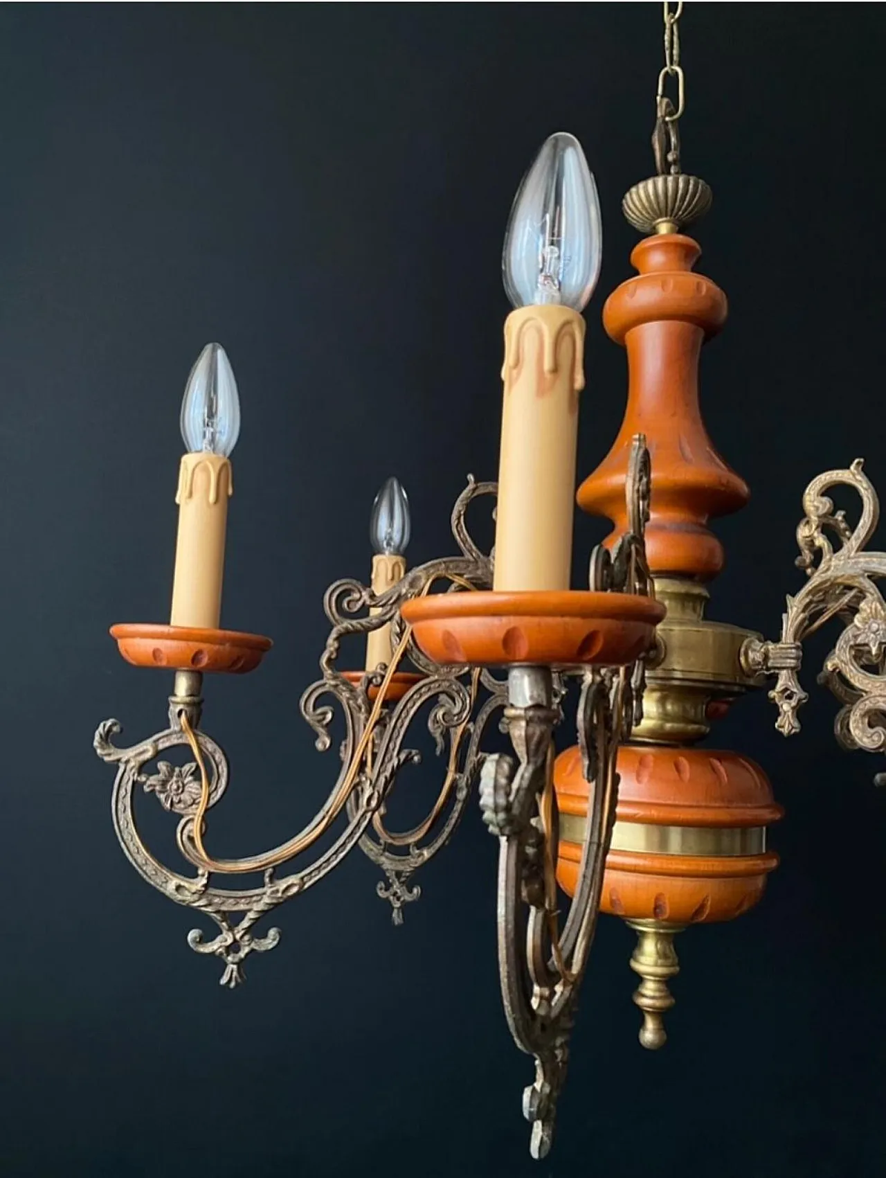 Lampadario in legno e metallo, anni '60 5