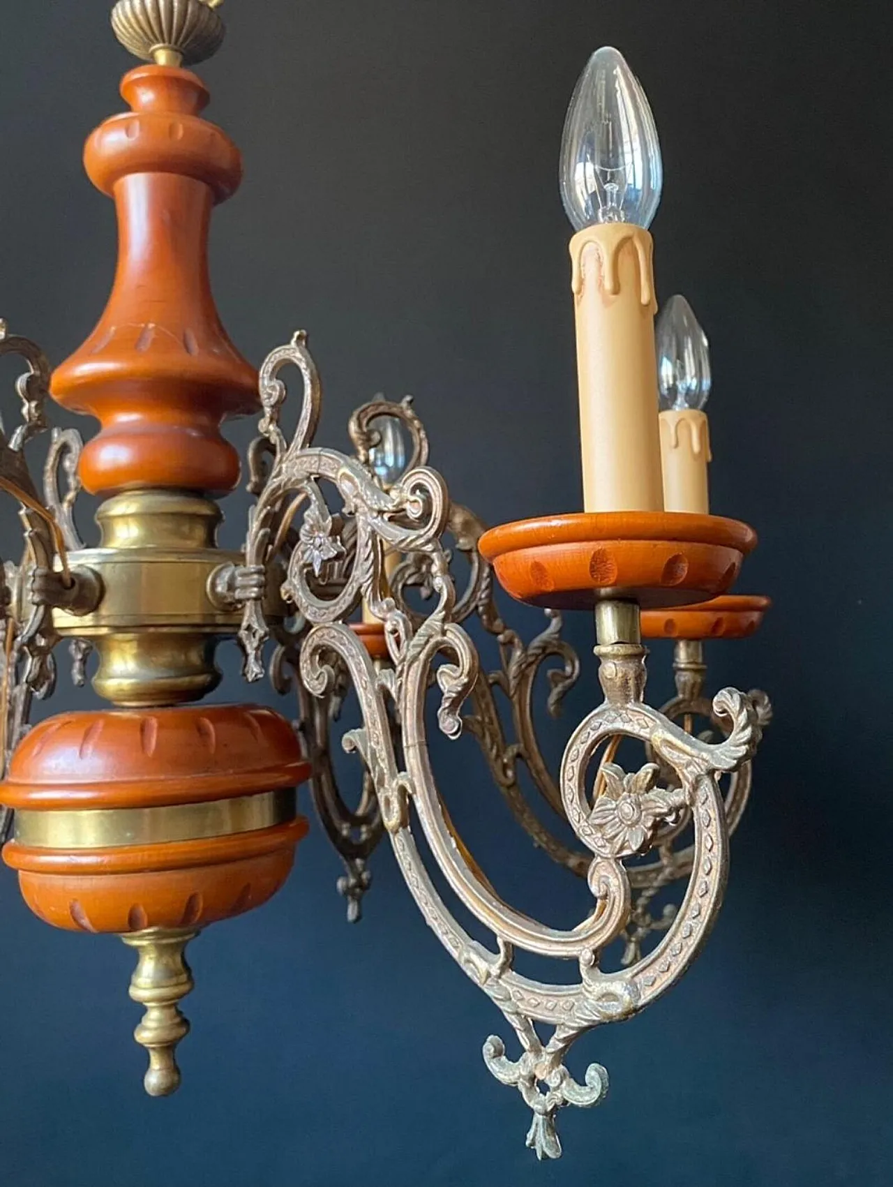 Lampadario in legno e metallo, anni '60 8