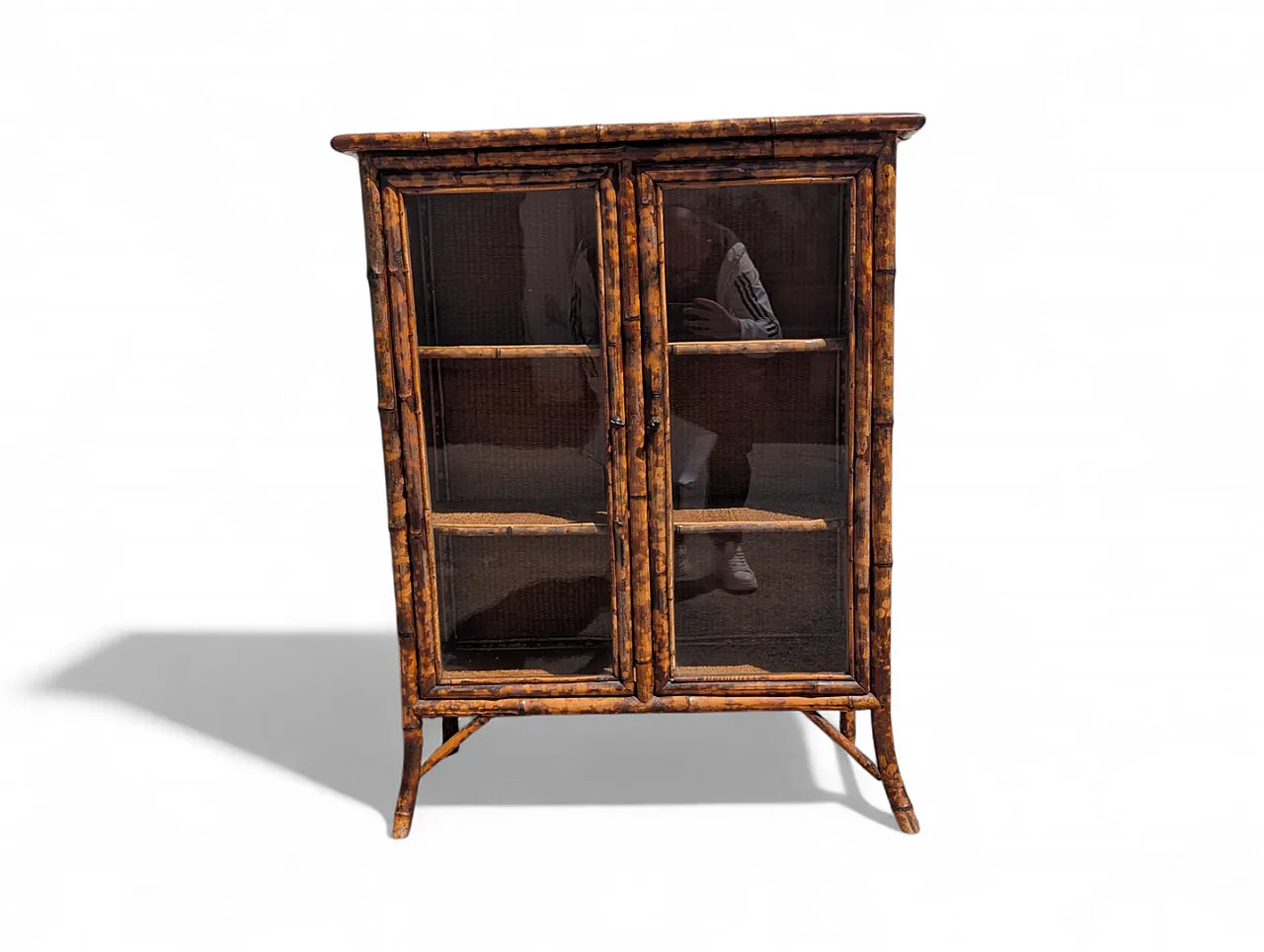 Antiqued painted bamboo wood display case, 1880 1