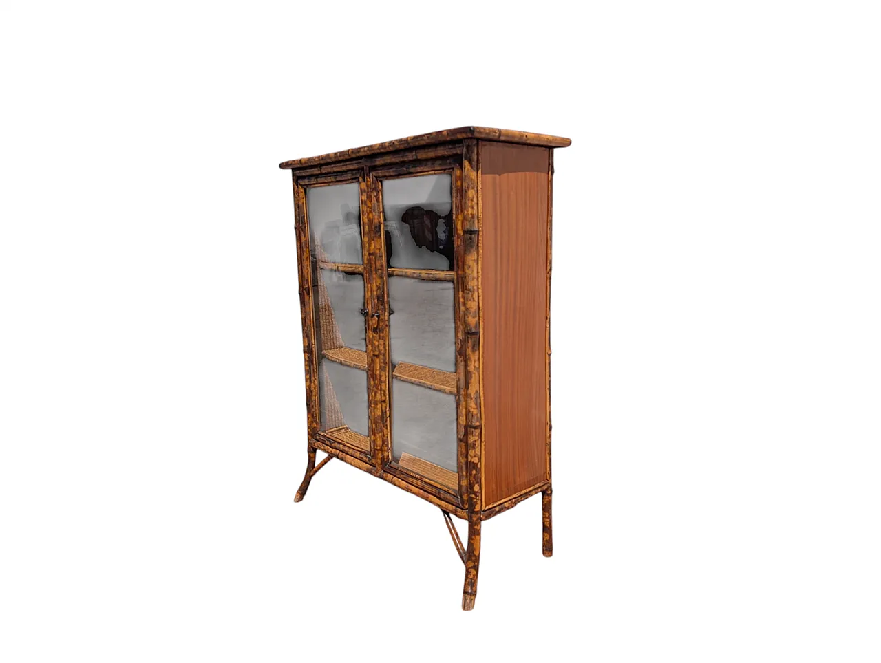 Antiqued painted bamboo wood display case, 1880 2