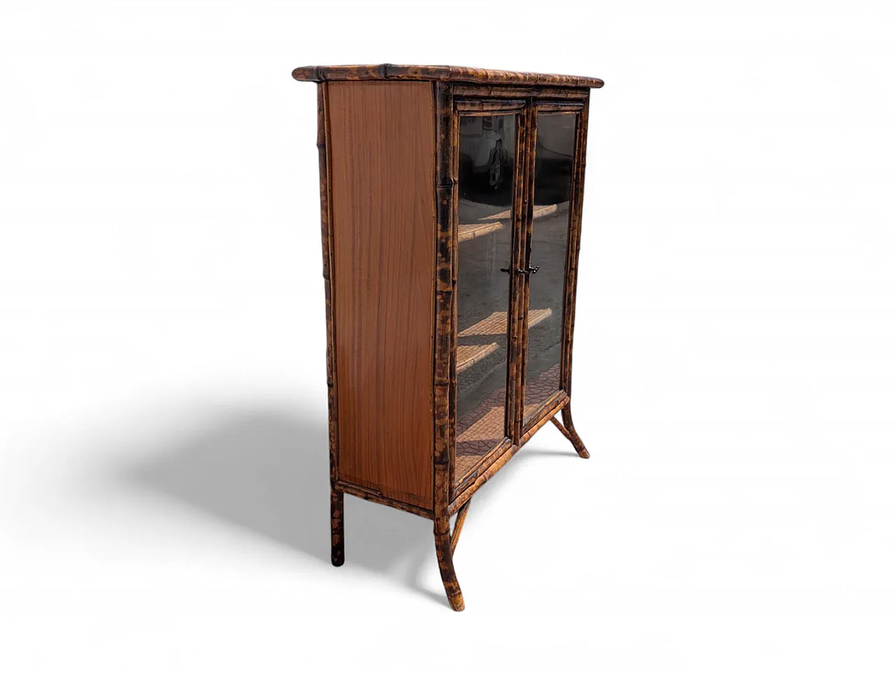 Antiqued painted bamboo wood display case, 1880 3