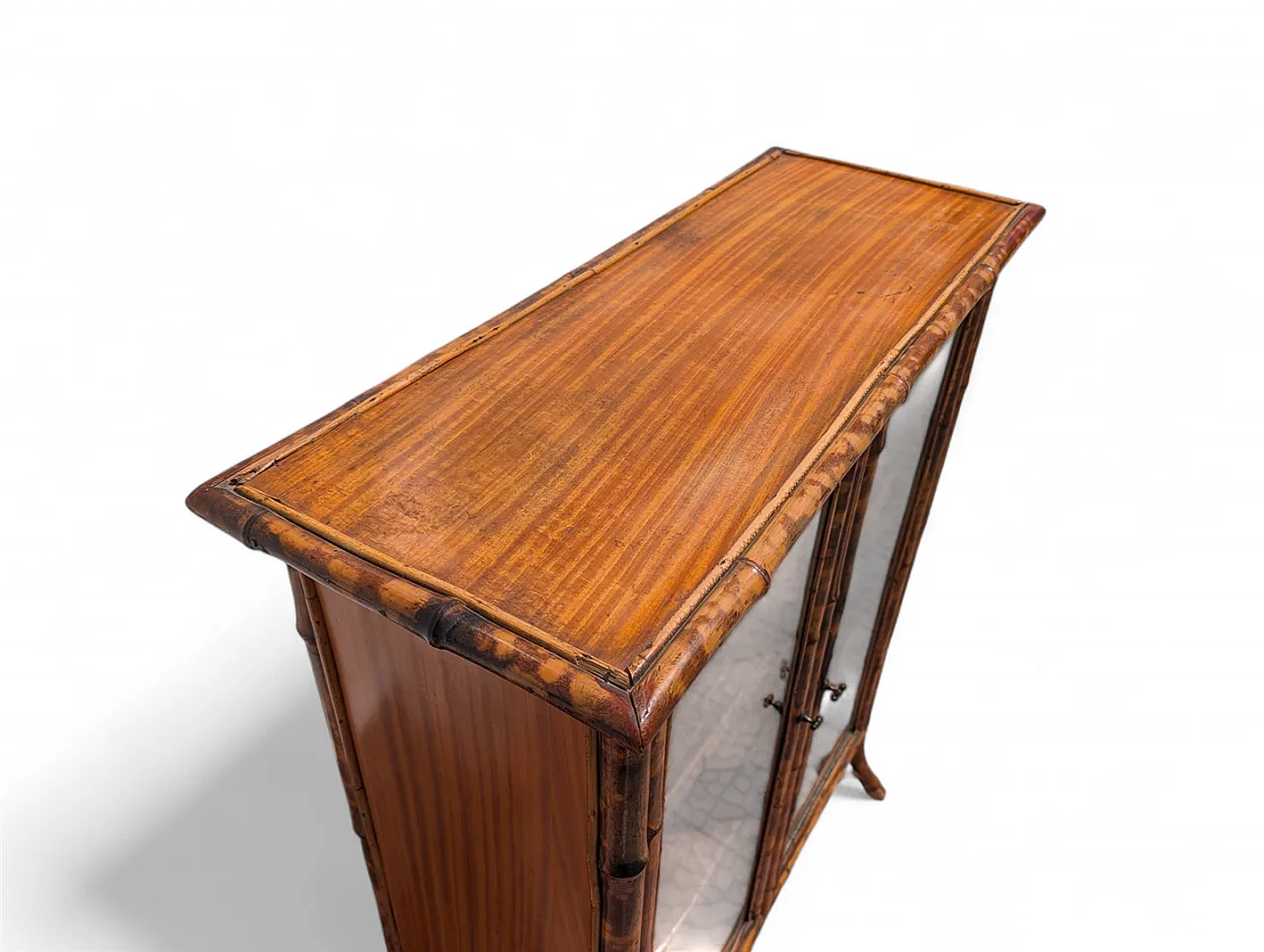 Antiqued painted bamboo wood display case, 1880 4