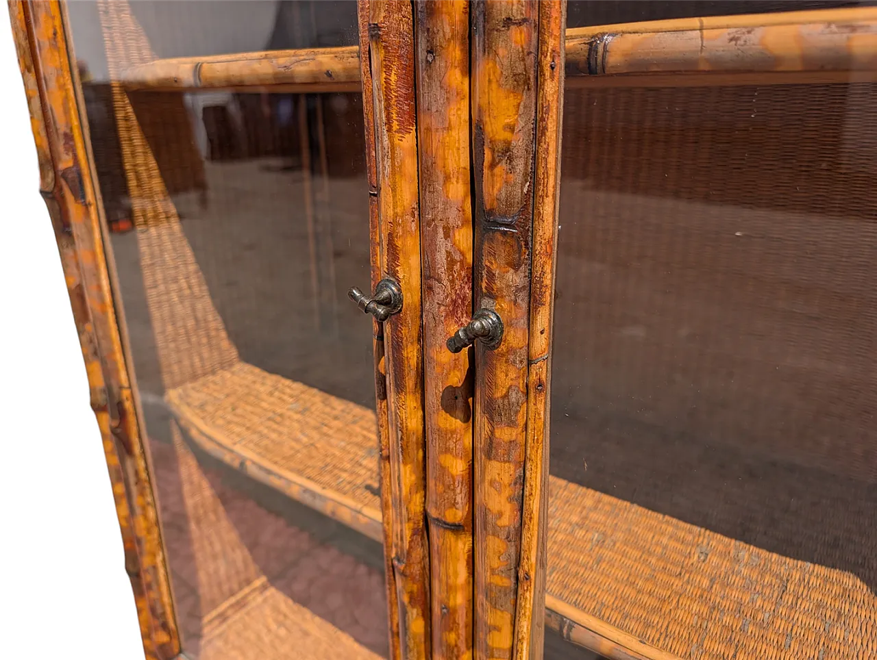 Antiqued painted bamboo wood display case, 1880 5