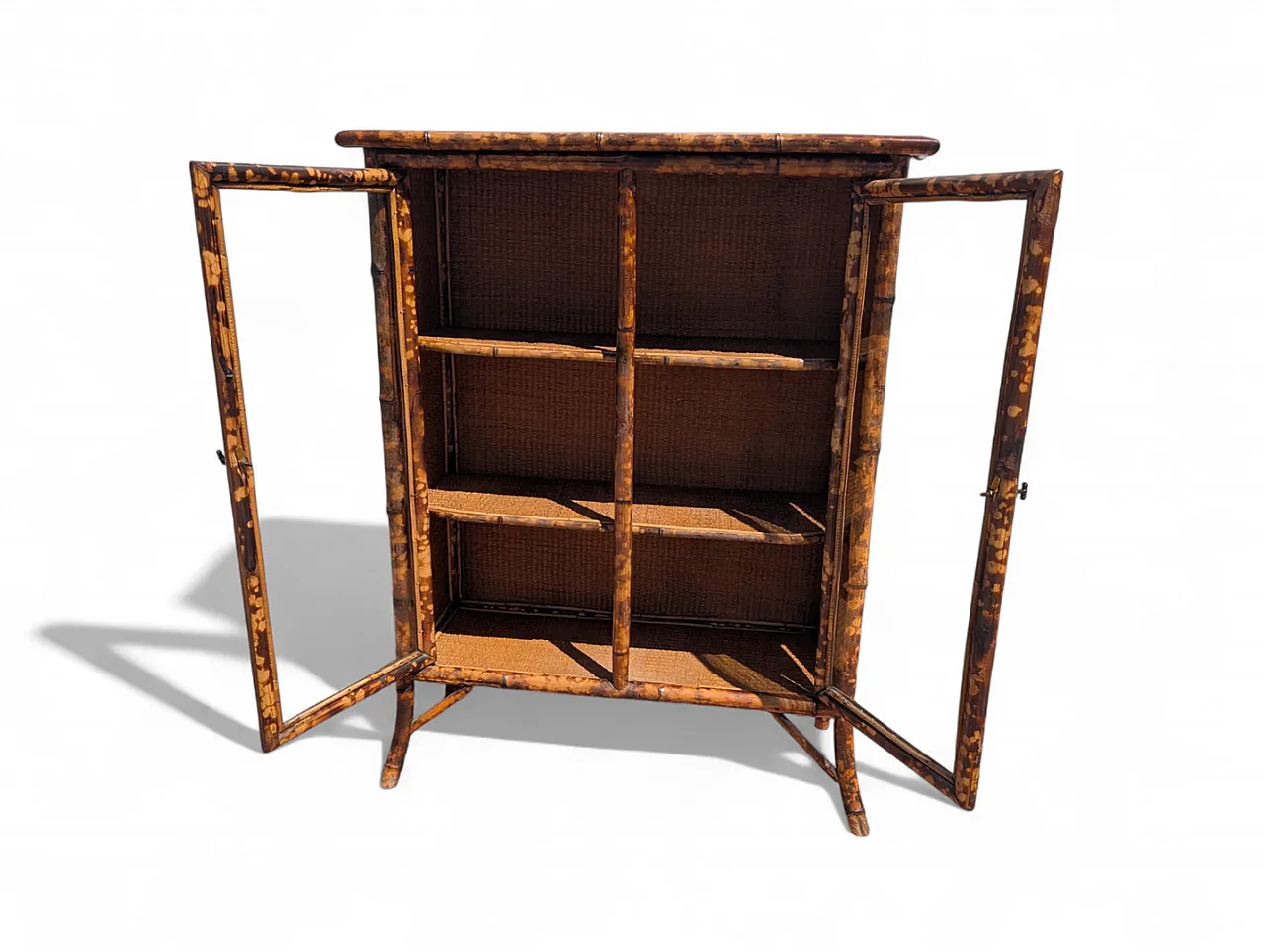 Antiqued painted bamboo wood display case, 1880 7