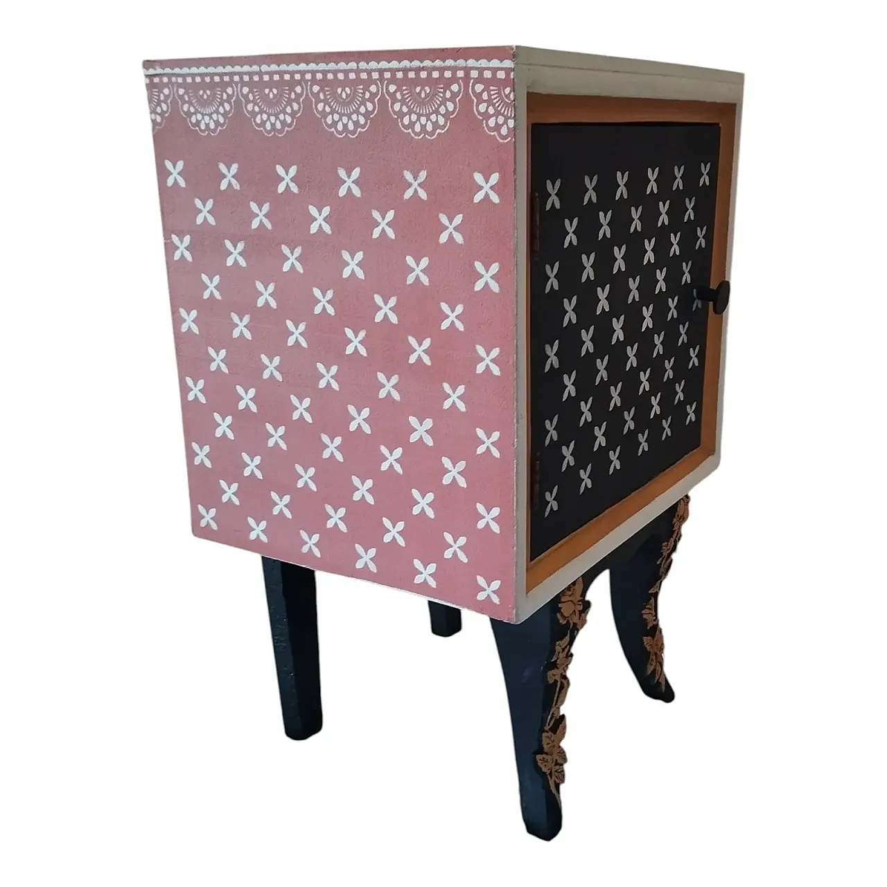 Recycled and hand-painted funky bedside table, 20th century 2
