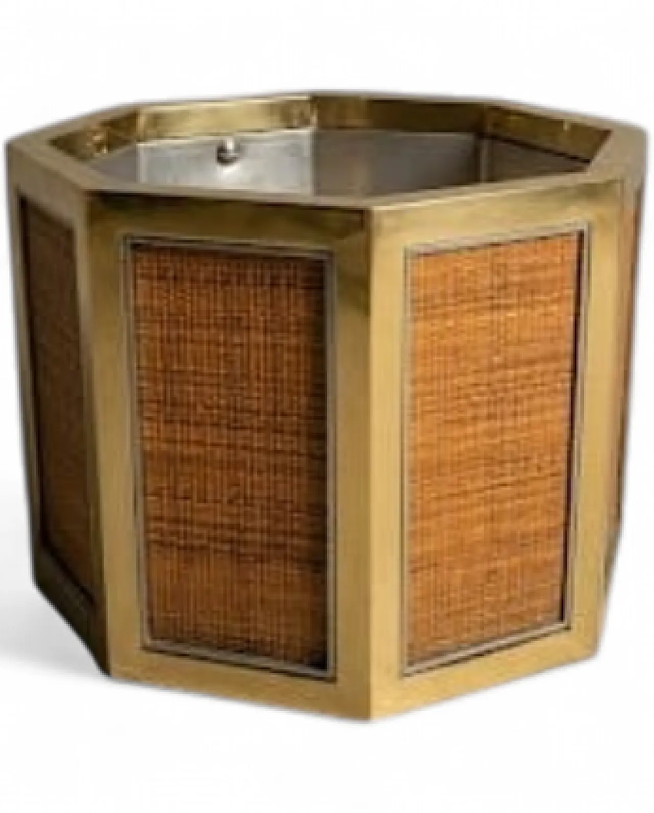 Vase planter by Romeo Rega for Mario Sabot brass and wicker, 70s 11