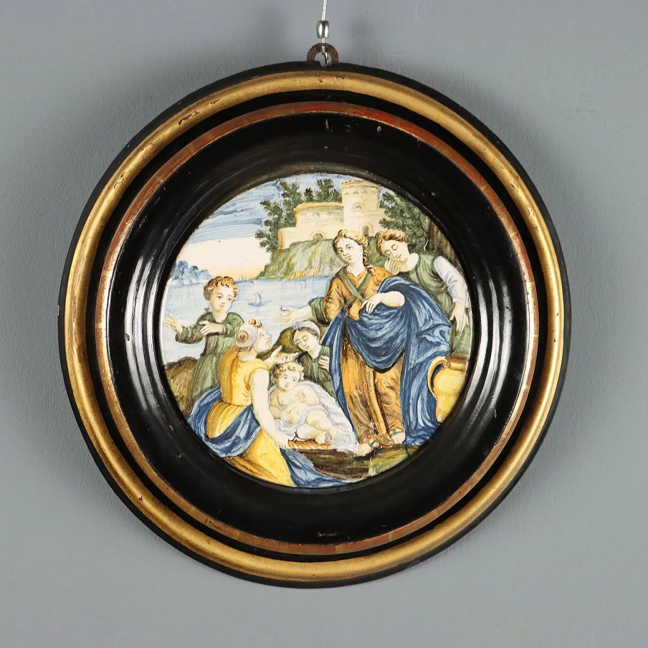 Moses Saved from the Waters in majolica, 19th century 1