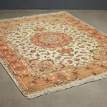 Tappeto Tabriz raggio 60 in cotone, lana e seta, nodo fine, '900