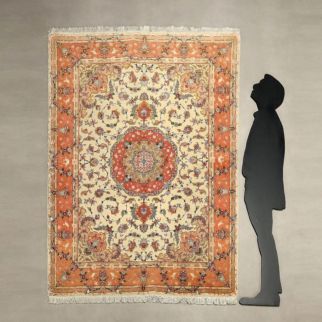 Tappeto Tabriz raggio 60 in cotone, lana e seta, nodo fine, '900 2