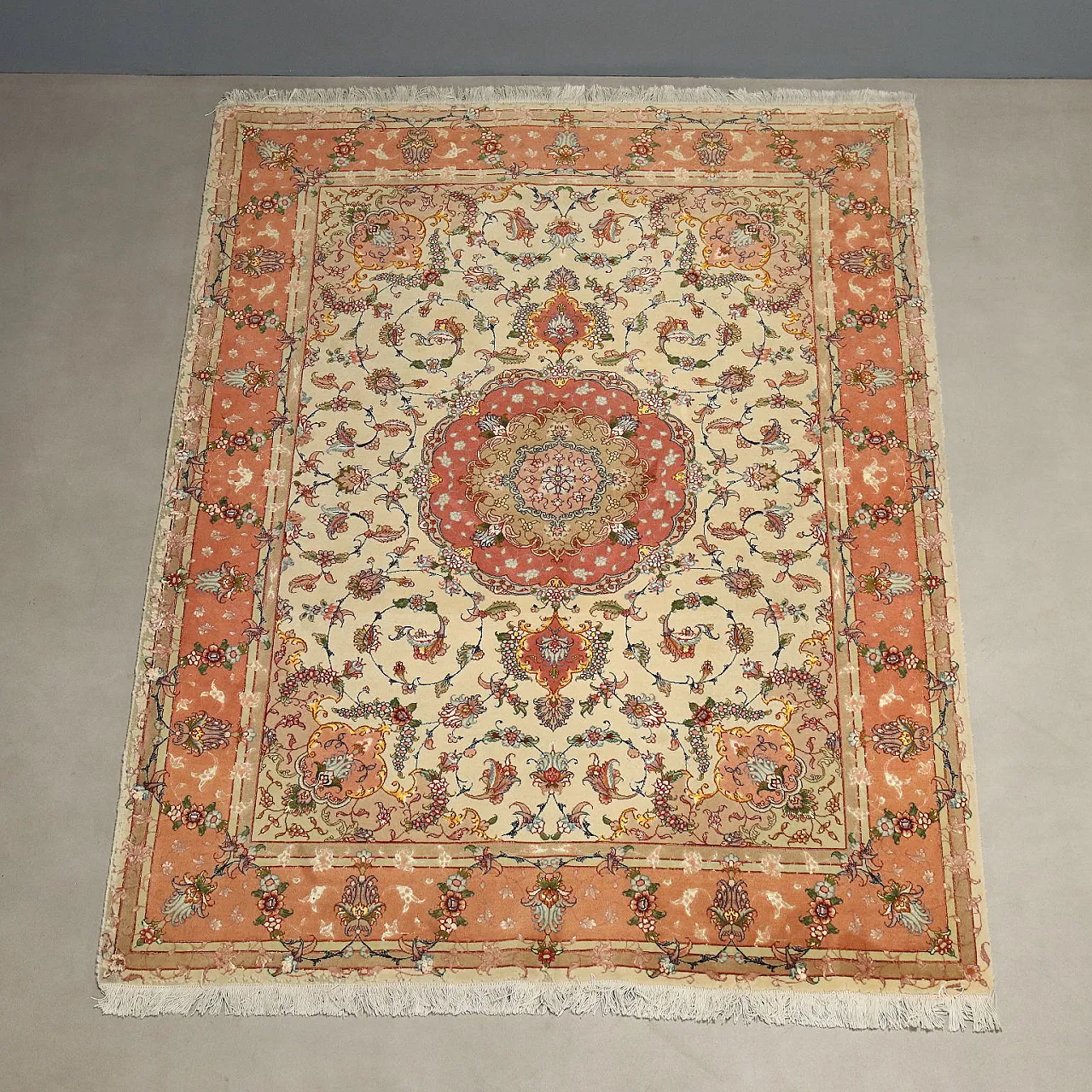 Tappeto Tabriz raggio 60 in cotone, lana e seta, nodo fine, '900 3