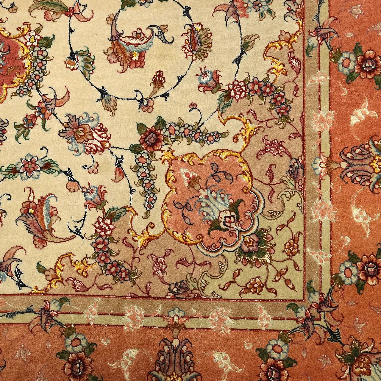 Tappeto Tabriz raggio 60 in cotone, lana e seta, nodo fine, '900 5