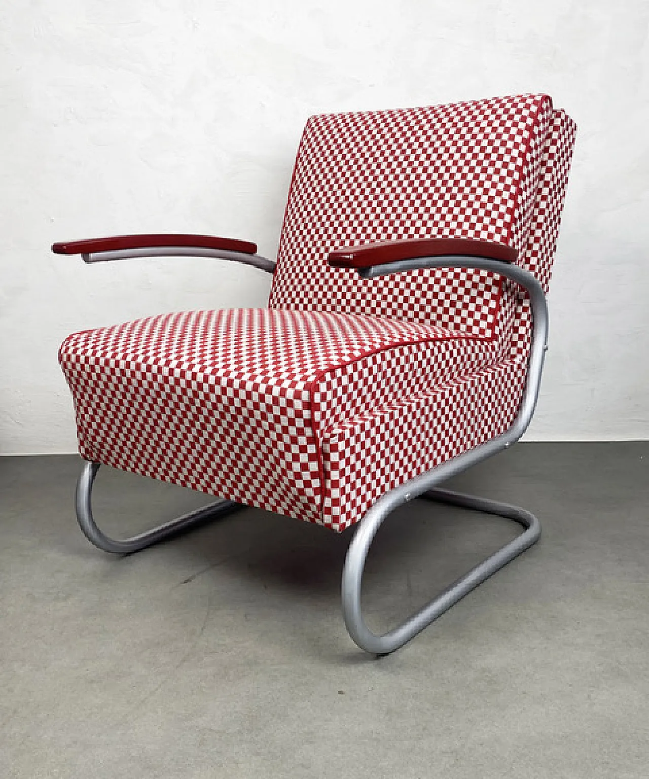Thonet S-411 Armchair in Red & White, 1940s 8