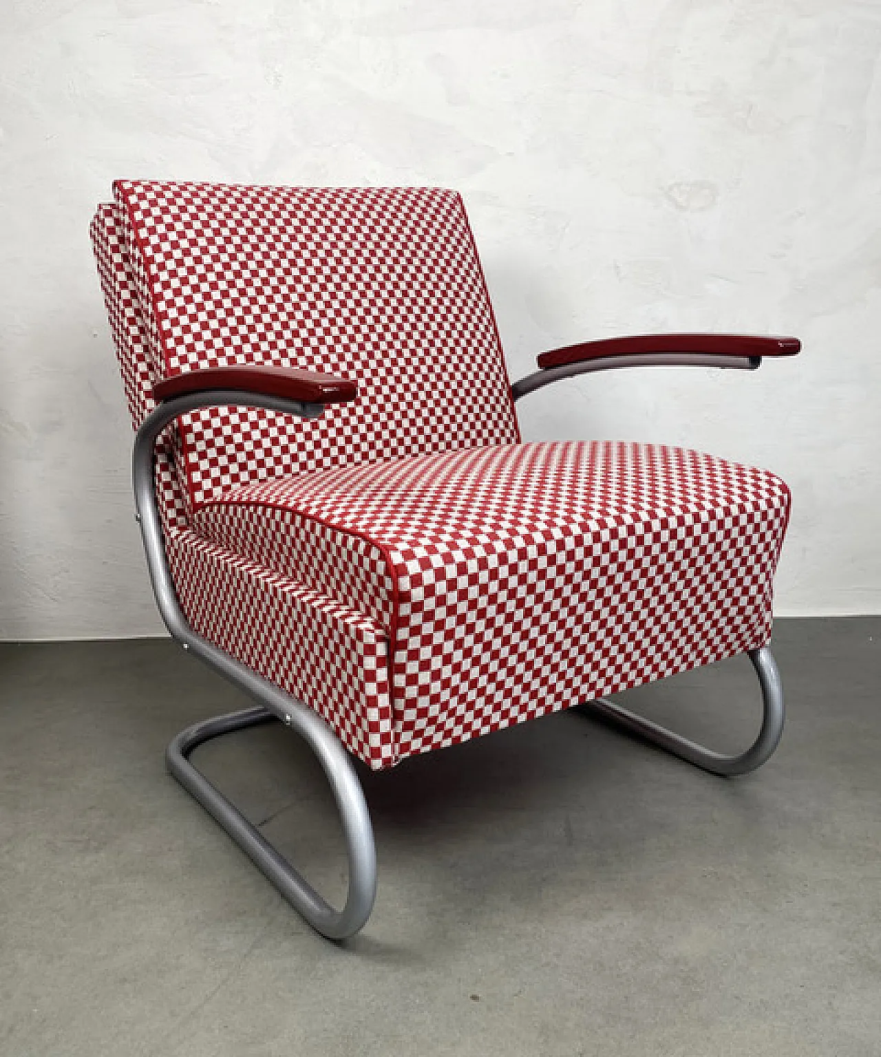 Thonet S-411 Armchair in Red & White, 1940s 16