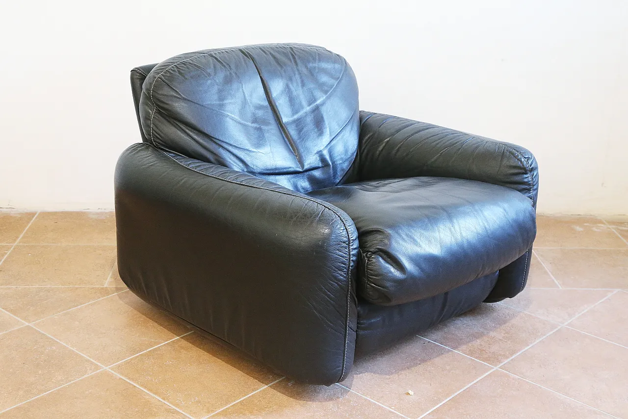 poltrona pelle nera Piumotto Busnelli Arrigo Arrigoni anni 70 8