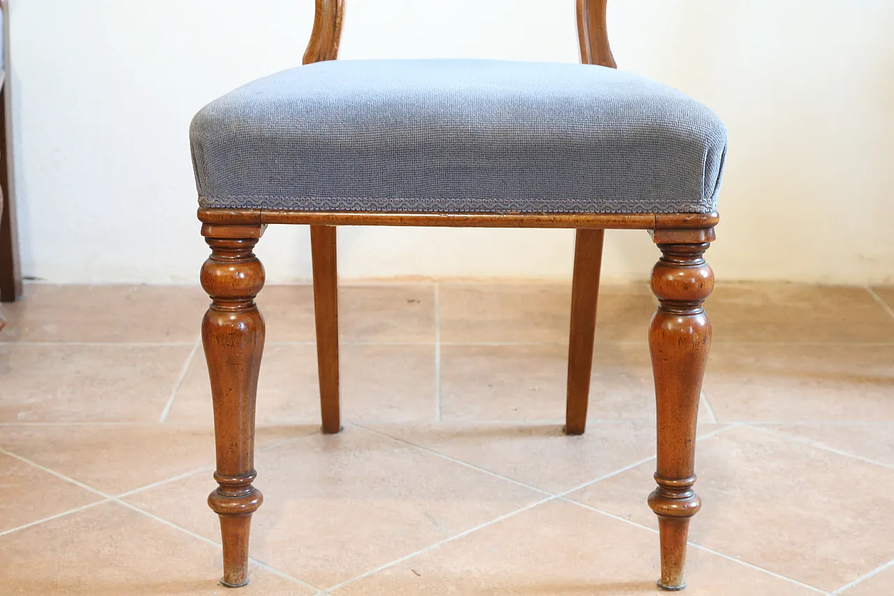 6 sedie vittoriane inglesi legno noce schienale mongolfiera, '800 7
