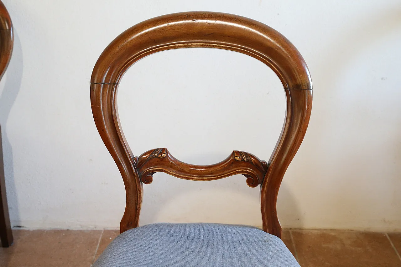 6 sedie vittoriane inglesi legno noce schienale mongolfiera, '800 8