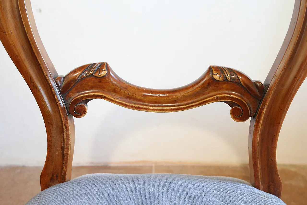 6 sedie vittoriane inglesi legno noce schienale mongolfiera, '800 9