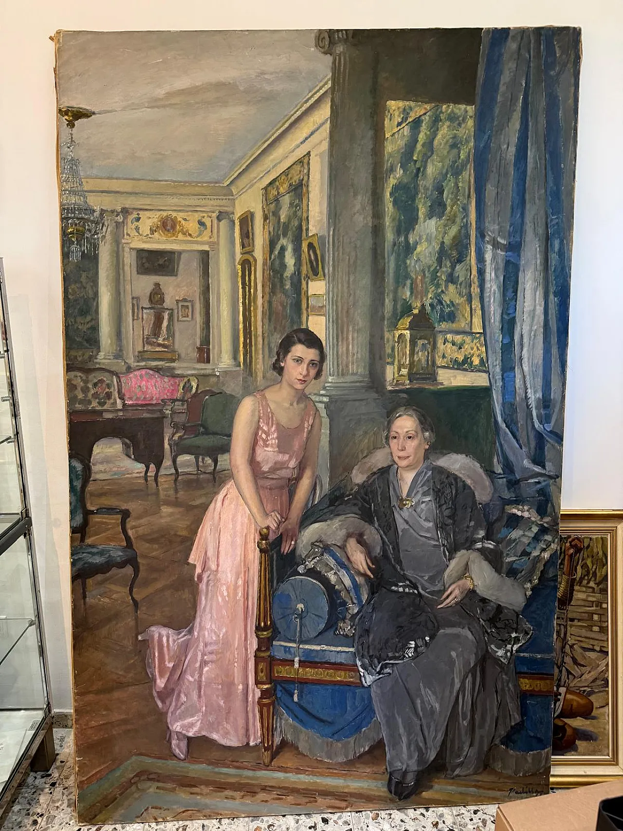 Painting Elegant Salon, Mother and Daughter, Luigi Paolillo 1933 4
