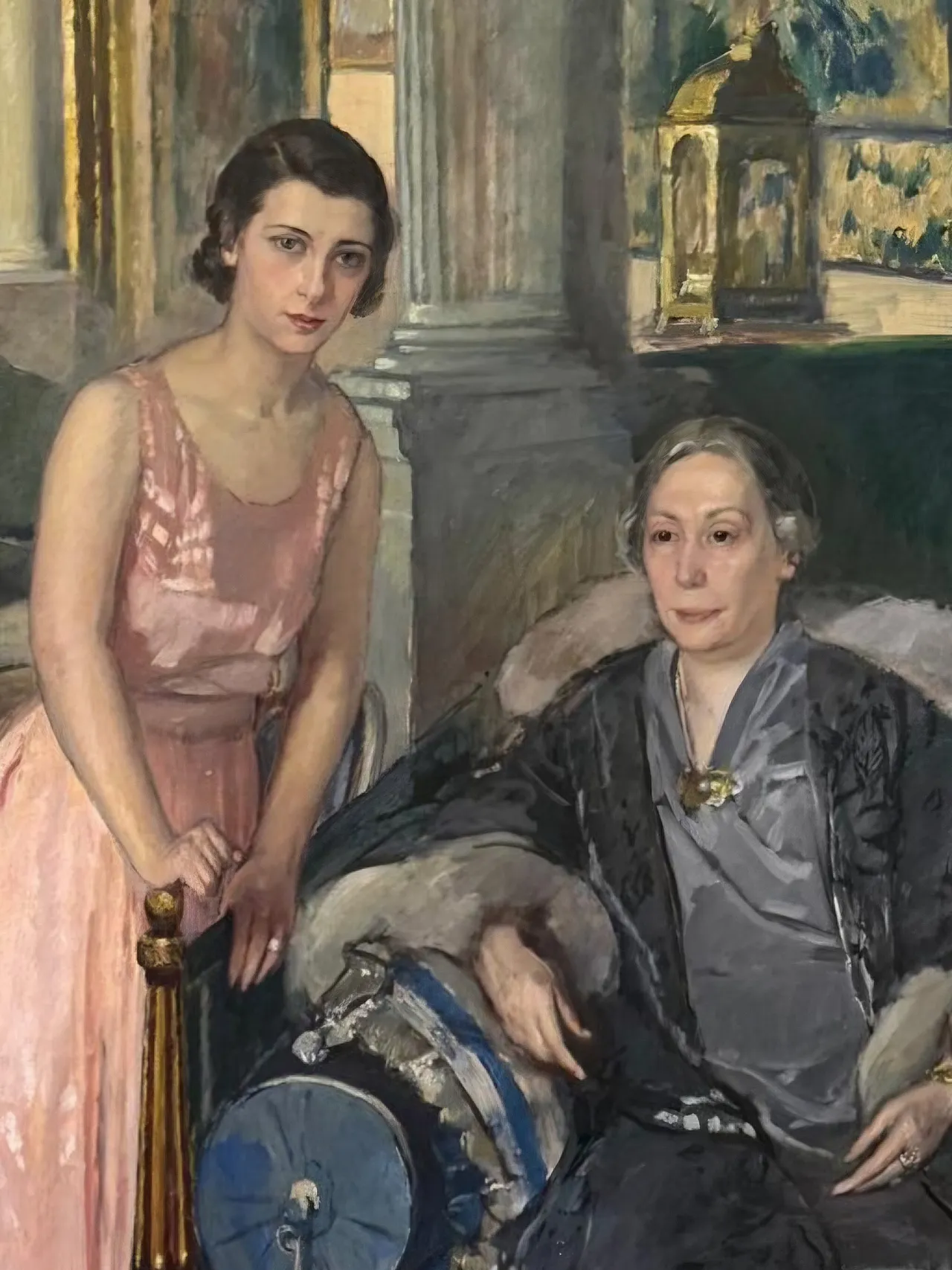 Painting Elegant Salon, Mother and Daughter, Luigi Paolillo 1933 5
