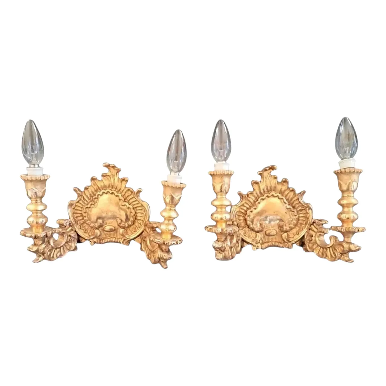 Pair of Baroque Revival Giltwood Wall Sconces, c.1900 3