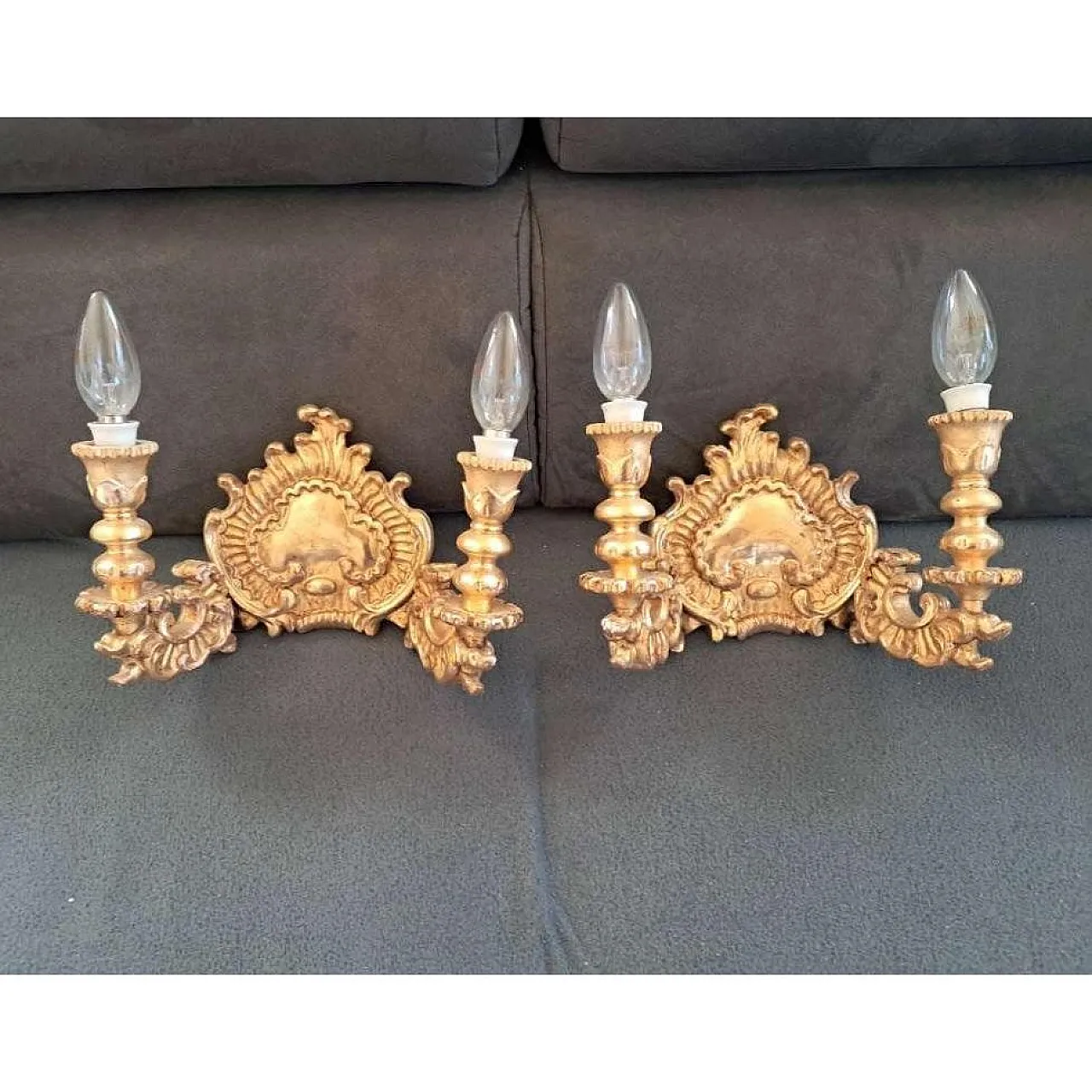 Pair of Baroque Revival Giltwood Wall Sconces, c.1900 6