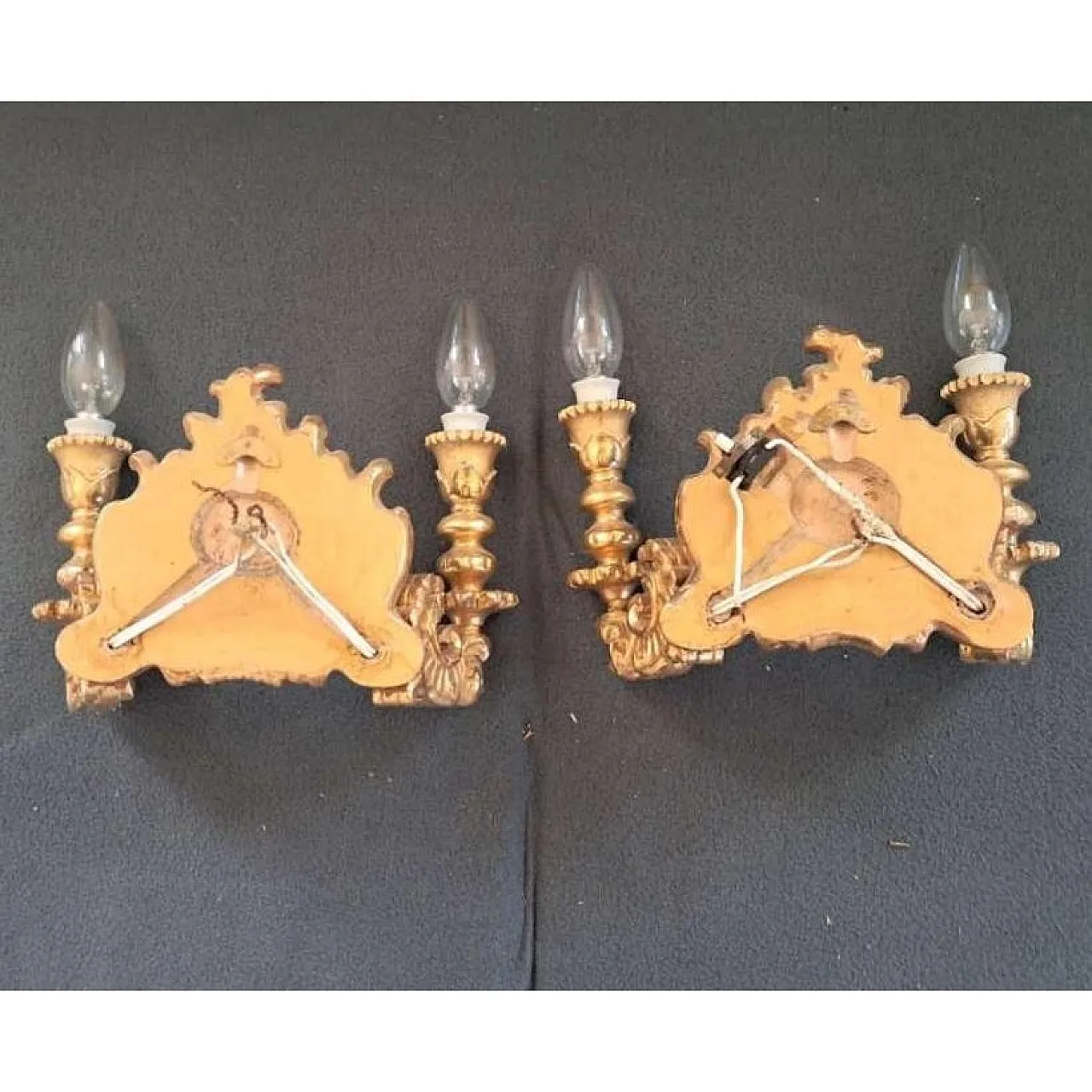 Pair of Baroque Revival Giltwood Wall Sconces, c.1900 7