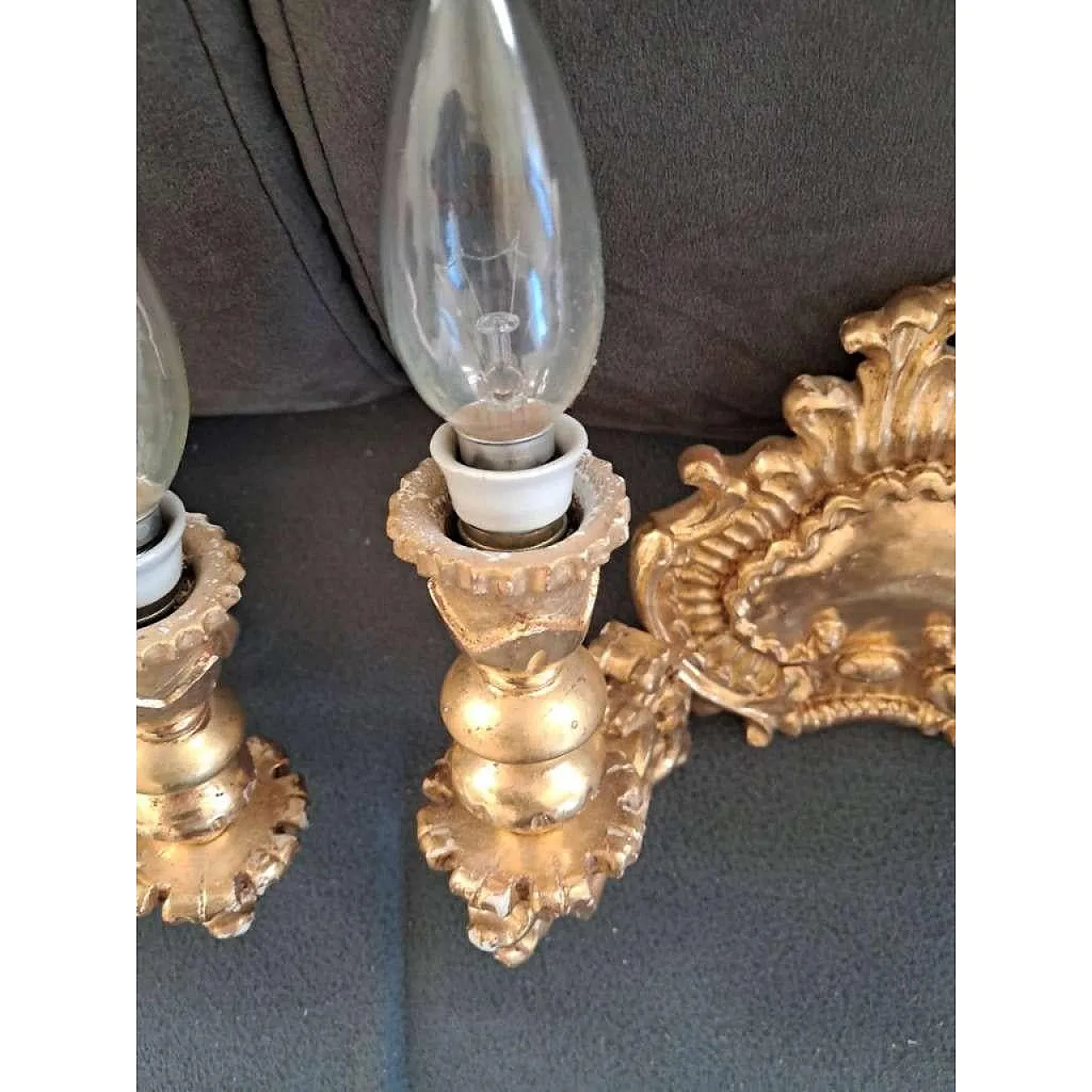 Pair of Baroque Revival Giltwood Wall Sconces, c.1900 10