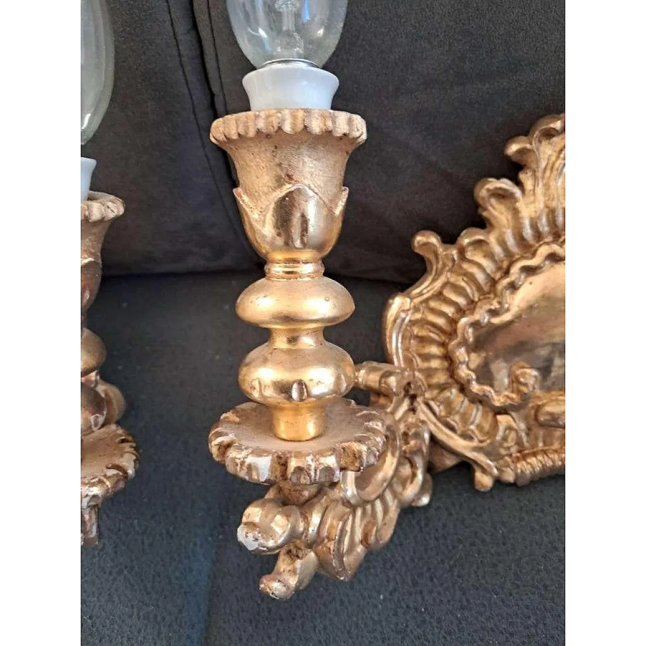 Pair of Baroque Revival Giltwood Wall Sconces, c.1900 11