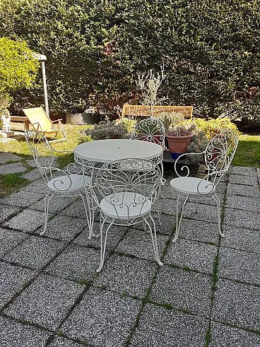 Tavolo da giardino in ferro con 4 sedie, anni '60